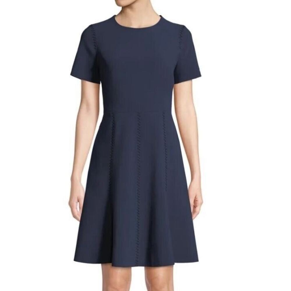 Kobi Halperin Cheyenne Jewel Neck A-Line Short Sleeve Dress Navy Blue Small - Picture 4 of 6